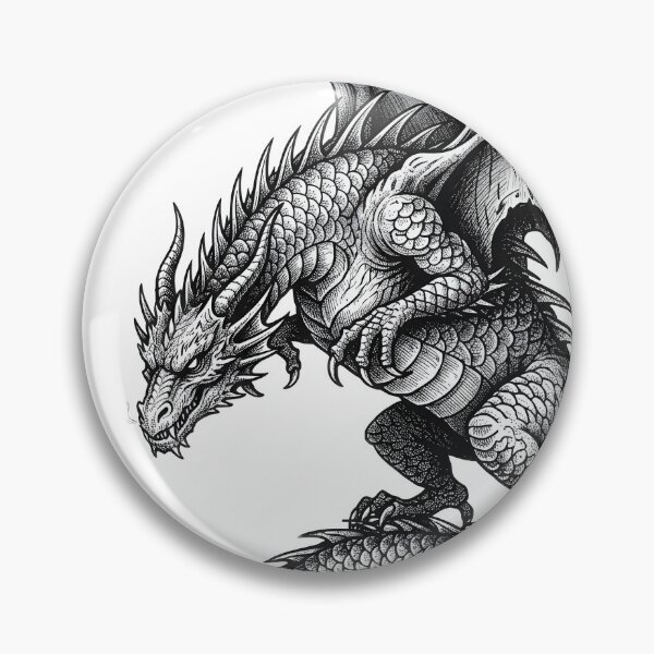 Item preview, Blackwork Coiled Dragon – Detailed Winged Dragon Fantasy Illustration designed and sold by DragonSerpent Ink.