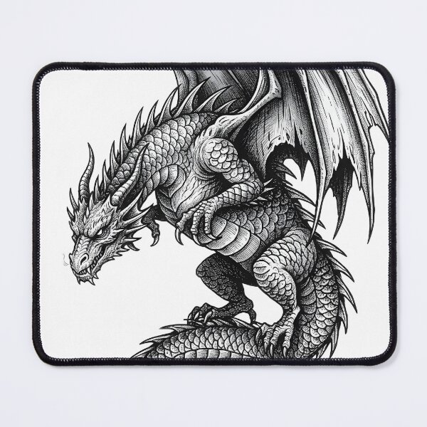 Item preview, Blackwork Coiled Dragon – Detailed Winged Dragon Fantasy Illustration designed and sold by DragonSerpent Ink.