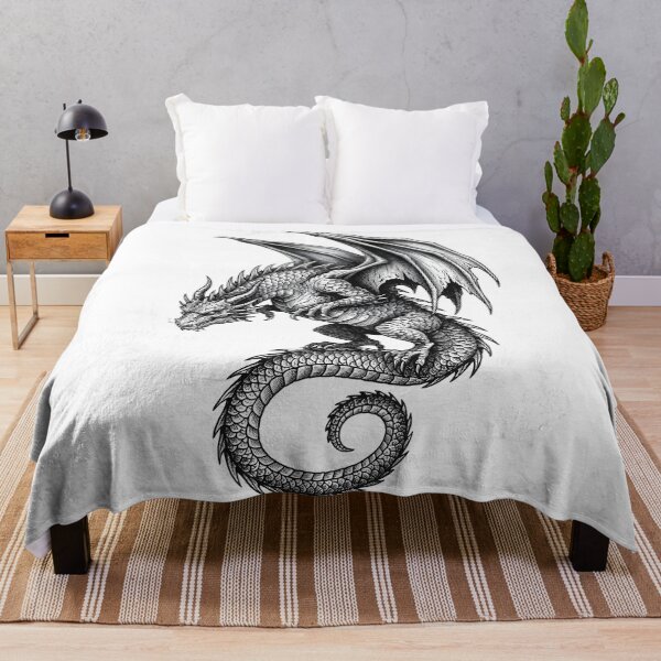 Item preview, Blackwork Coiled Dragon – Detailed Winged Dragon Fantasy Illustration designed and sold by DragonSerpent Ink.