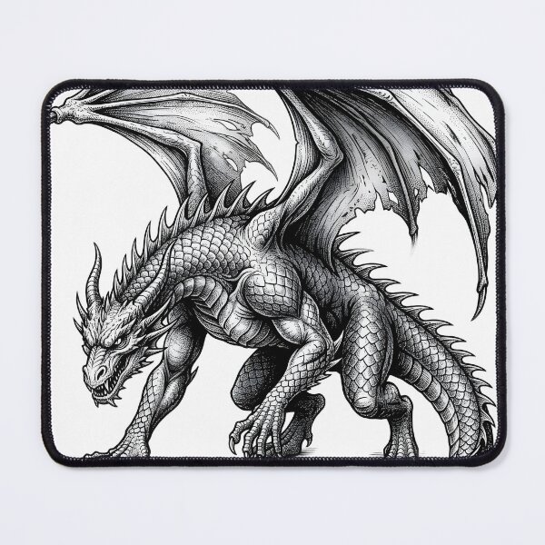 Item preview, Blackwork Dragon Illustration – Fierce Winged Fantasy Dragon designed and sold by DragonSerpent Ink.
