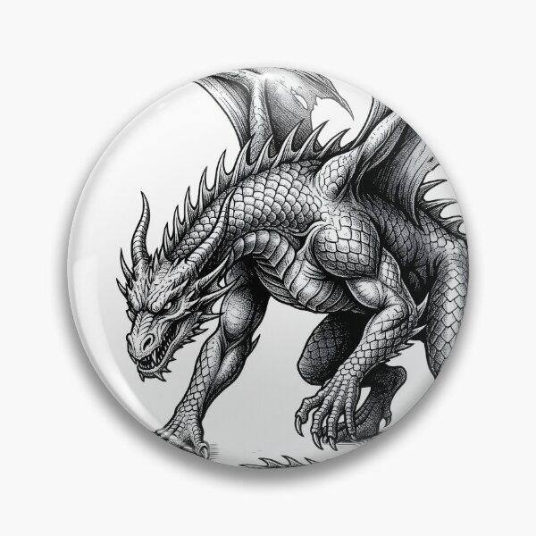 Item preview, Blackwork Dragon Illustration – Fierce Winged Fantasy Dragon designed and sold by DragonSerpent Ink.