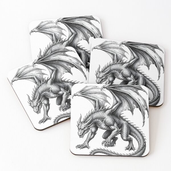 Item preview, Blackwork Dragon Illustration – Fierce Winged Fantasy Dragon designed and sold by DragonSerpent Ink.