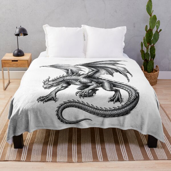 Item preview, Blackwork Dragon Illustration – Fierce Winged Fantasy Dragon designed and sold by DragonSerpent Ink.