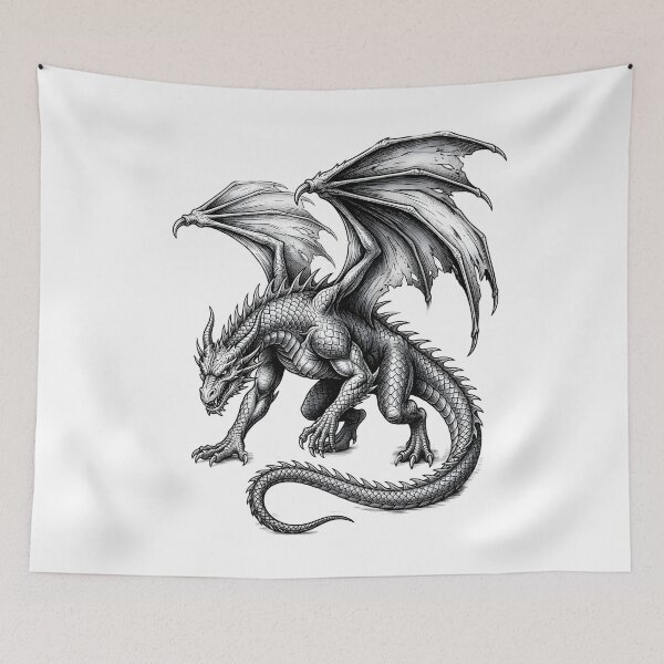 Item preview, Blackwork Dragon Illustration – Fierce Winged Fantasy Dragon designed and sold by DragonSerpent Ink.