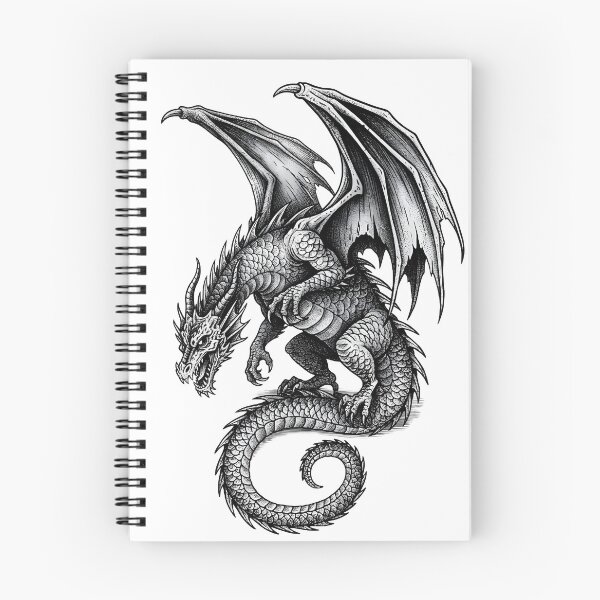 Item preview, Blackwork Dragon – Coiled Winged Dragon Tattoo Illustration designed and sold by DragonSerpent Ink.