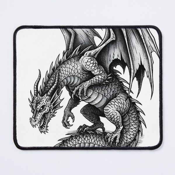 Item preview, Blackwork Dragon – Coiled Winged Dragon Tattoo Illustration designed and sold by DragonSerpent Ink.