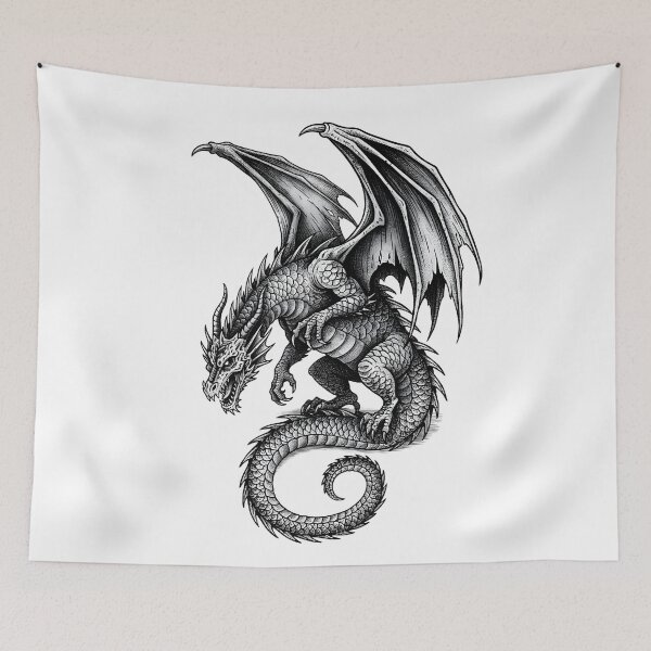 Item preview, Blackwork Dragon – Coiled Winged Dragon Tattoo Illustration designed and sold by DragonSerpent Ink.
