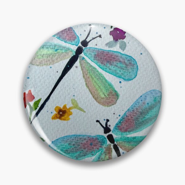 Artikelvorschau, Metallisch schimmernde Aquarell-Libellen mit Blumen und Beeren entworfen und verkauft von LakeArtWorks.