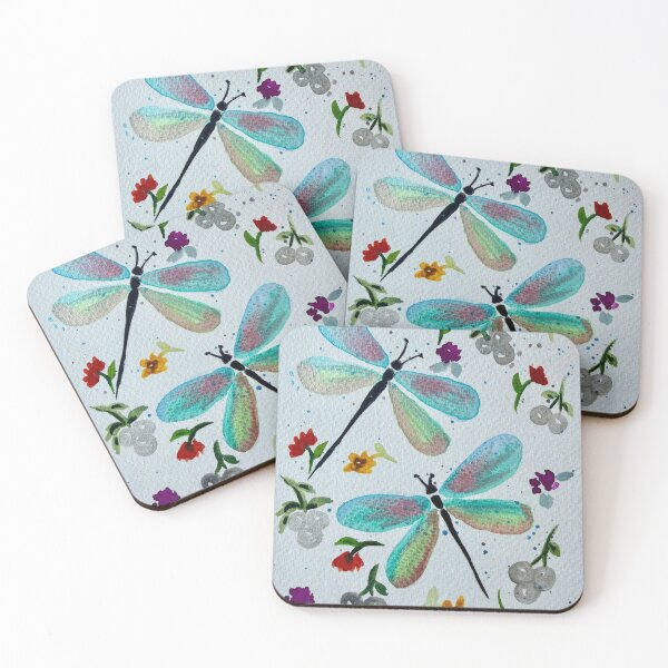 Item preview, Metallic Watercolour Damselflies with Flowers and Berries designed and sold by LakeArtWorks.
