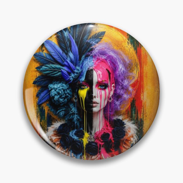 Item preview, Colorful Abstract Woman Portrait with Feathers and Paint Drips designed and sold by MagicianAI.