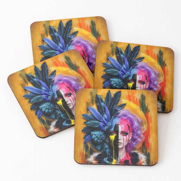 Item preview, Colorful Abstract Woman Portrait with Feathers and Paint Drips designed and sold by Vibrant Magical Shop.