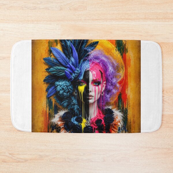 Item preview, Colorful Abstract Woman Portrait with Feathers and Paint Drips designed and sold by Vibrant Magical Shop.
