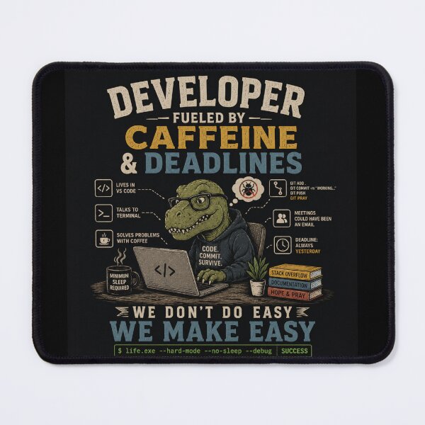 Item preview, Developer Fueled By Caffeine And Deadlines T-Rex designed and sold by MotionBanana Art.