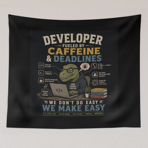 Item preview, Developer Fueled By Caffeine And Deadlines T-Rex designed and sold by MotionBanana Art.