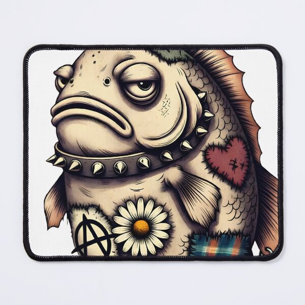 Item preview, Grumpy Punk Rock Fish with Spiked Collar Anarchy designed and sold by Zenther.
