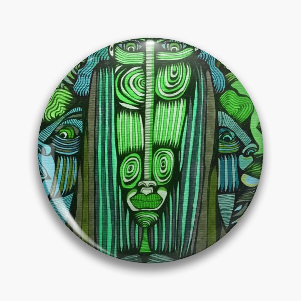Item preview, Green Surreal Faces Totem Folk Art designed and sold by warrrsx.