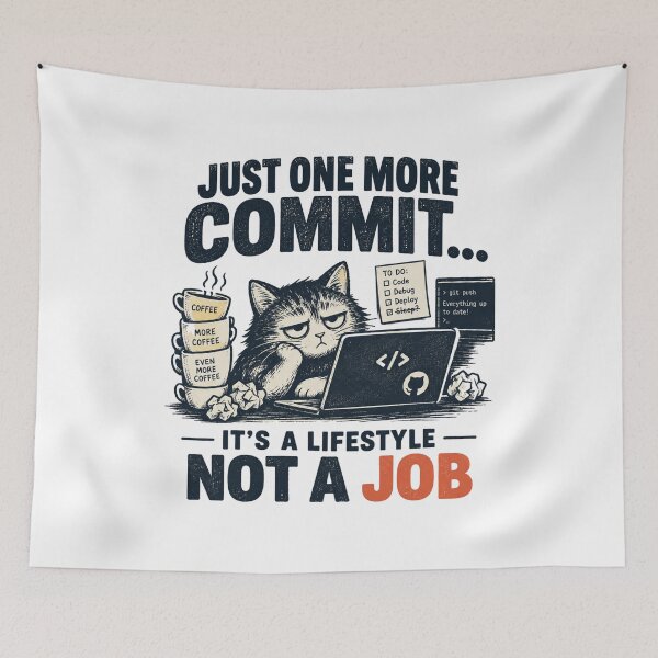 Item preview, Just One More Commit Cat Coding Lifestyle designed and sold by MotionBanana Art.