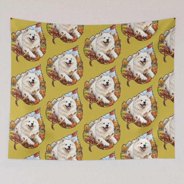 Item preview, Fall Samoyed Dog Playing In Autumn Leaves designed and sold by Lion and Lamb Design.