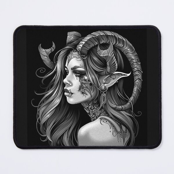 Item preview, Gothic Horned Elf Woman Dark Fantasy Black and White Art Design Print designed and sold by inkoutninja.