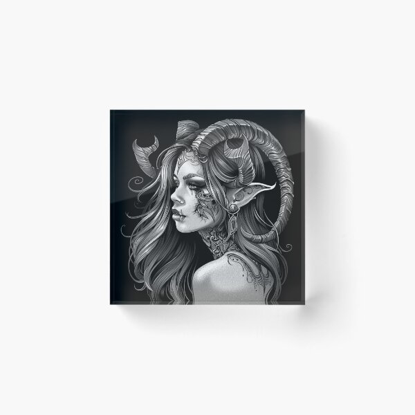 Item preview, Gothic Horned Elf Woman Dark Fantasy Black and White Art Design Print designed and sold by inkoutninja.