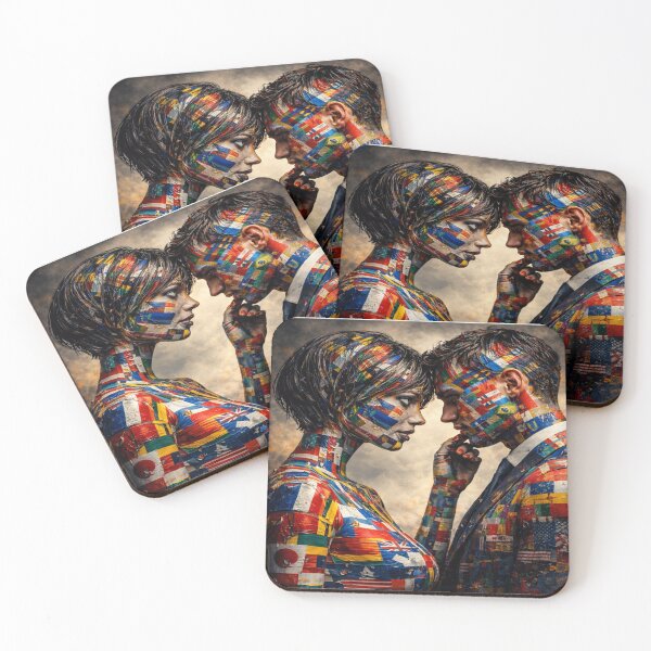 Item preview, Global Love – Colorful World Flags Couple Art designed and sold by Vibrant Magical Shop.