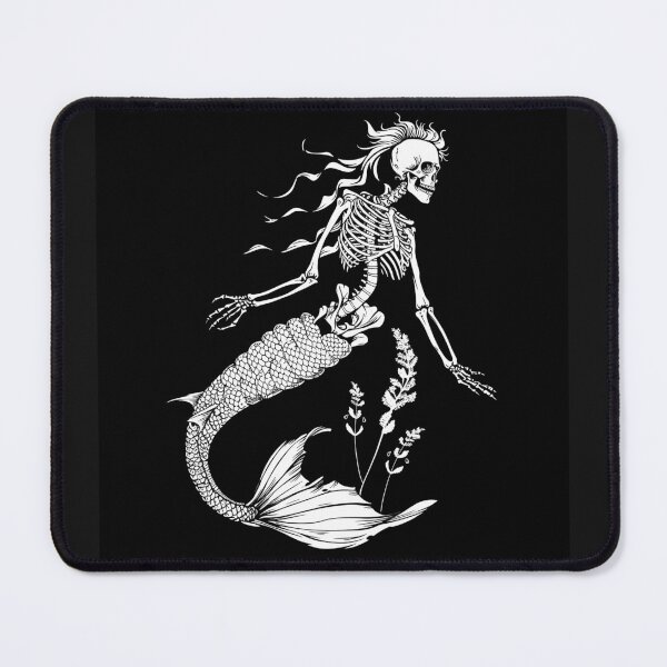 Item preview, Gothic Skeleton Mermaid Macabre Dark Fantasy Siren Art Design Print designed and sold by inkoutninja.