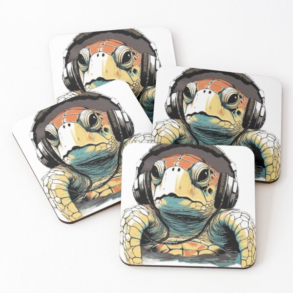 Item preview, turtle rocking out to music on headphones designed and sold by PhiloDoh.