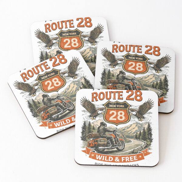 Item preview, Ride The Route 28 New York Adirondacks Biker Poster designed and sold by Matinez Pink.