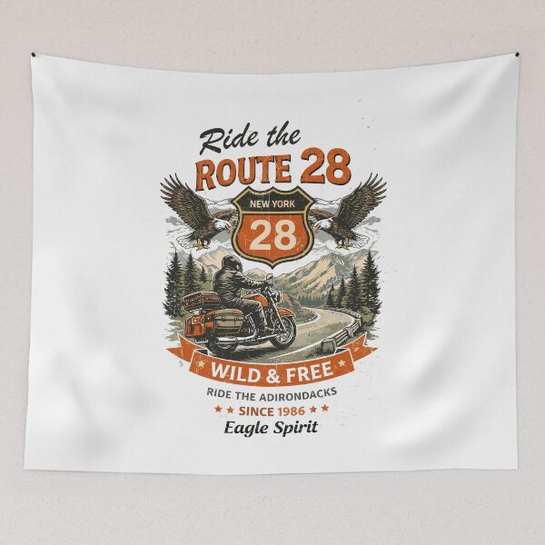 Item preview, Ride The Route 28 New York Adirondacks Biker Poster designed and sold by Matinez Pink.
