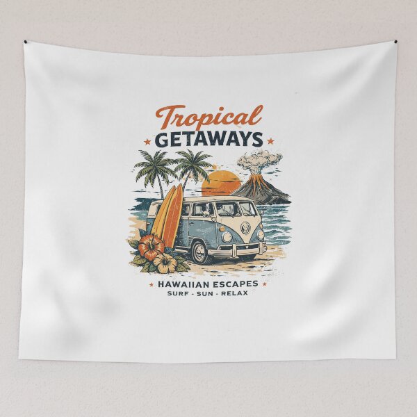 Item preview, Tropical Getaways Hawaiian Surf Camper Van Poster designed and sold by Matinez Pink.