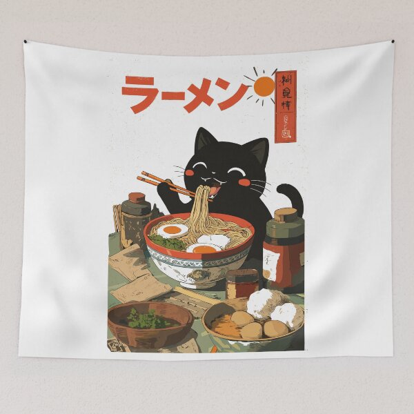 Item preview, Cute Black Cat Eating Ramen Poster designed and sold by Matinez Pink.