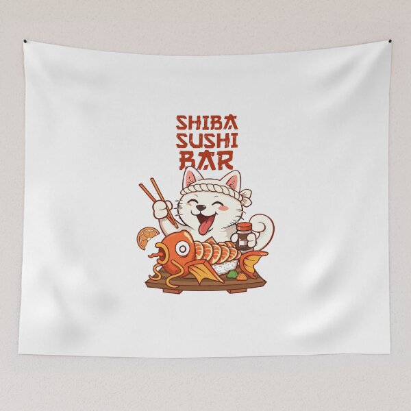 Item preview, White Cat Chef Shiba Sushi Bar Poster designed and sold by Matinez Pink.