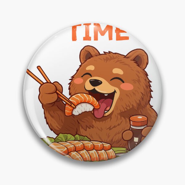 Item preview, Salmon Time Cute Bear Eating Sushi Poster designed and sold by Matinez Pink.