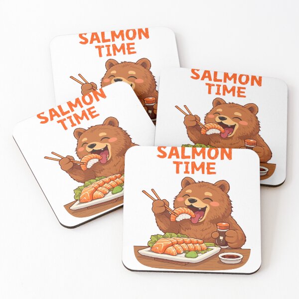 Item preview, Salmon Time Cute Bear Eating Sushi Poster designed and sold by Matinez Pink.