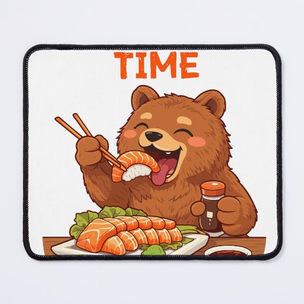 Item preview, Salmon Time Cute Bear Eating Sushi Poster designed and sold by Matinez Pink.