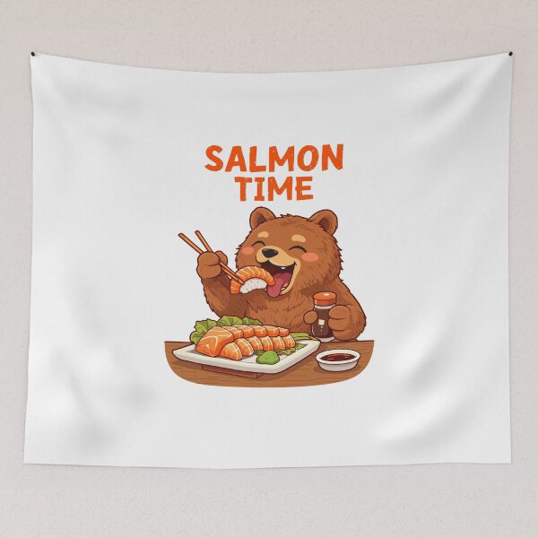 Item preview, Salmon Time Cute Bear Eating Sushi Poster designed and sold by Matinez Pink.