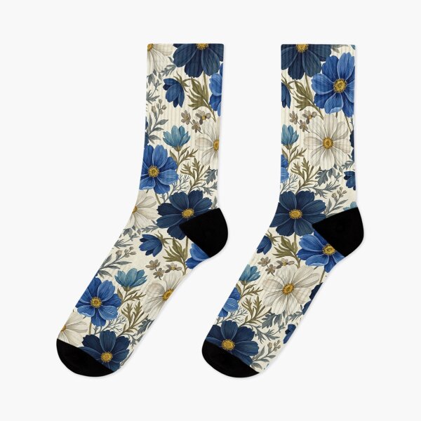 Artikelvorschau, Vintage-Marineblaues botanisches Blumenmuster entworfen und verkauft von arteresting-art.