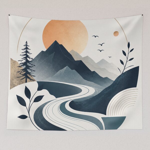 Item preview, Mountain Escape – Minimalist Nature Landscape with Winding River designed and sold by Punch-E415.