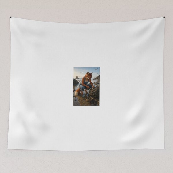 Item preview, Red Fox Gathering Shells on Rocky Coast designed and sold by CathryneDelamort.