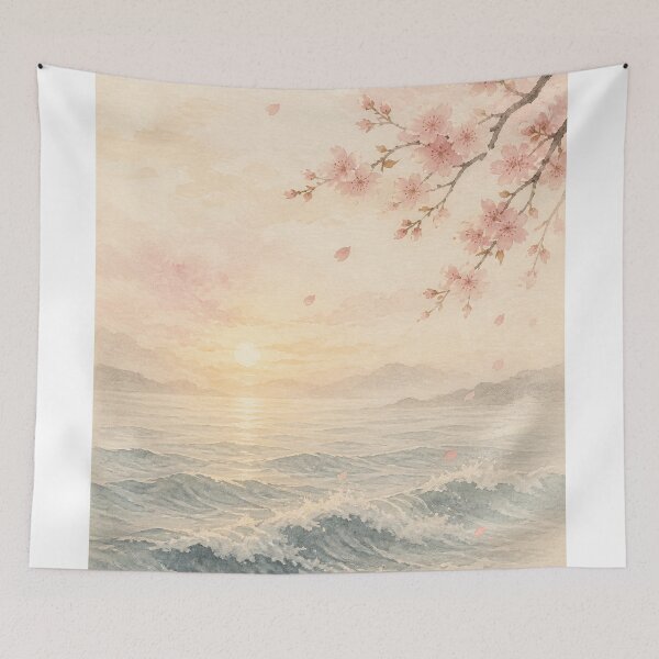 Item preview, Póster de arte mural Océano Sakura | Olas bajo el cielo de Sakura, decoración japonesa Japandi designed and sold by LuminaKage.