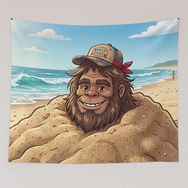 Item preview, Beach Bum Bigfoot Buried in the Sand at the Beach up to the Neck designed and sold by Spank My Yeti.