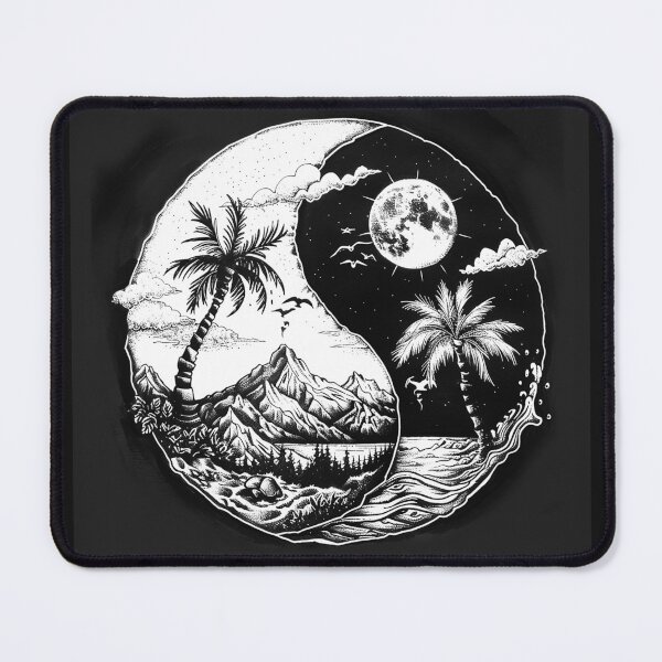Item preview, Yin Yang Tropical Landscape Celestial Mountain and Ocean Art Design designed and sold by inkoutninja.
