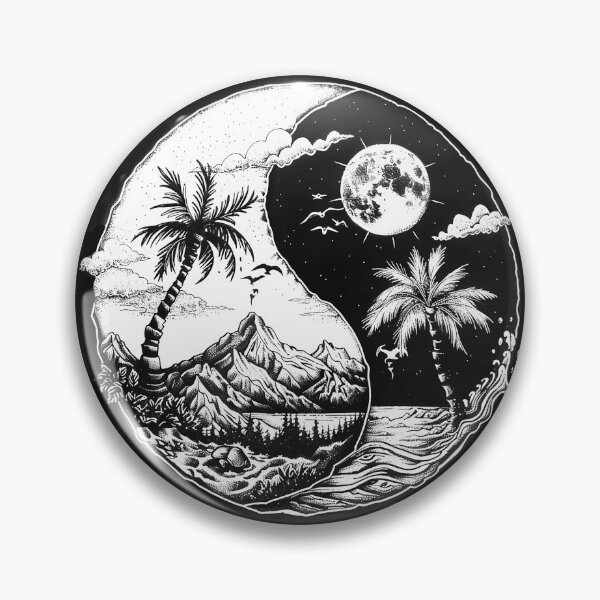 Item preview, Yin Yang Tropical Landscape Celestial Mountain and Ocean Art Design designed and sold by inkoutninja.