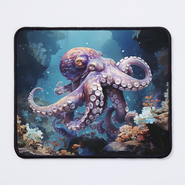 Item preview, Tentacle Sanctuary - Octopus Swimming In A Deep Blue Sea - Watercolor Art - Ocean Art designed and sold by CastleBySea.