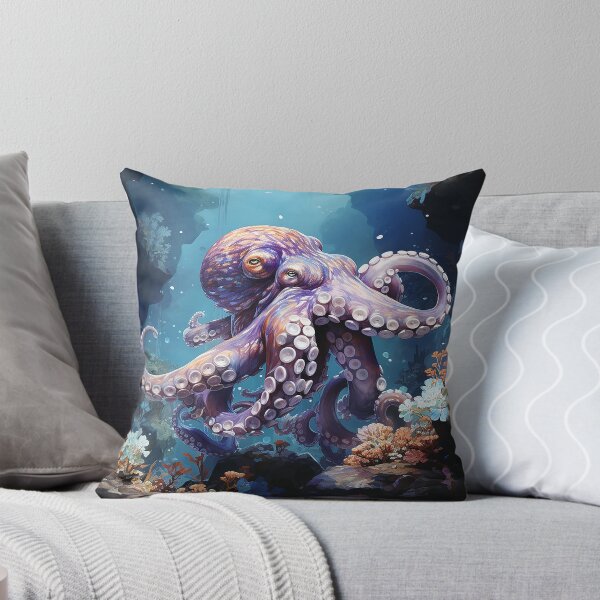 Item preview, Tentacle Sanctuary - Octopus Swimming In A Deep Blue Sea - Watercolor Art - Ocean Art designed and sold by CastleBySea.