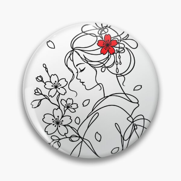 Artikelvorschau, Japanische Maiko & Sakura – Minimalistische Einlinienkunst entworfen und verkauft von アミヤジャ.