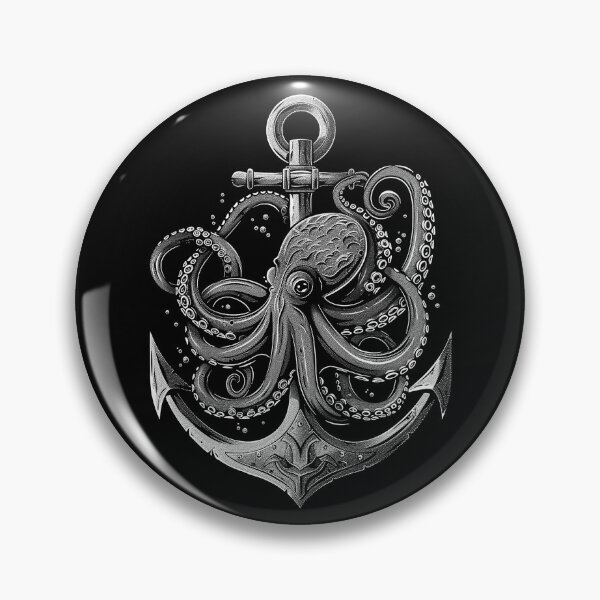 Item preview, Octopus and Anchor Nautical Kraken Black and White Art Design Print designed and sold by inkoutninja.