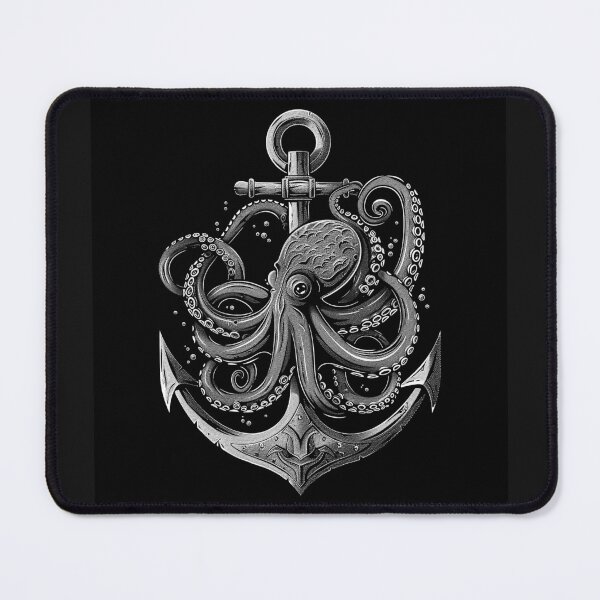 Item preview, Octopus and Anchor Nautical Kraken Black and White Art Design Print designed and sold by inkoutninja.