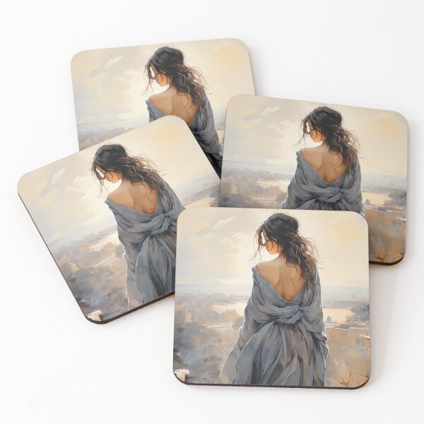 Item preview, Panoramic Peace - A Woman Draped In Sheets Overlooking A Village - Contemporary Art - Watercolor Art designed and sold by CastleBySea.