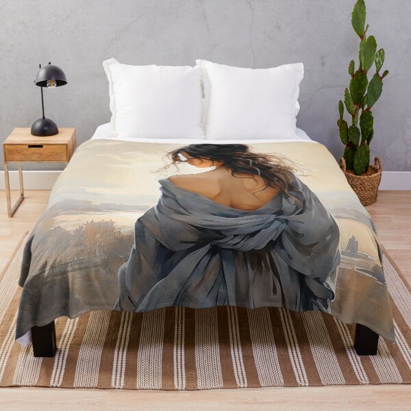 Item preview, Panoramic Peace - A Woman Draped In Sheets Overlooking A Village - Contemporary Art - Watercolor Art designed and sold by CastleBySea.
